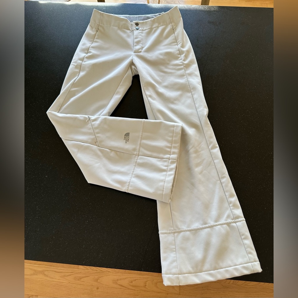 The North Face white, soft shell ski pants